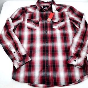 Buffalo David Bitton Makson Bordeaux Plaid Stitched Button Up Shirt M